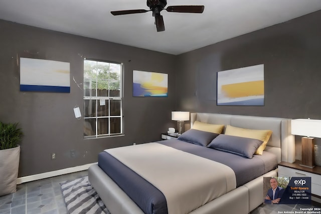 bedroom featuring ceiling fan