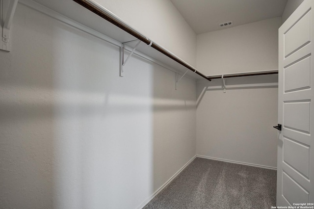 spacious closet featuring dark colored carpet