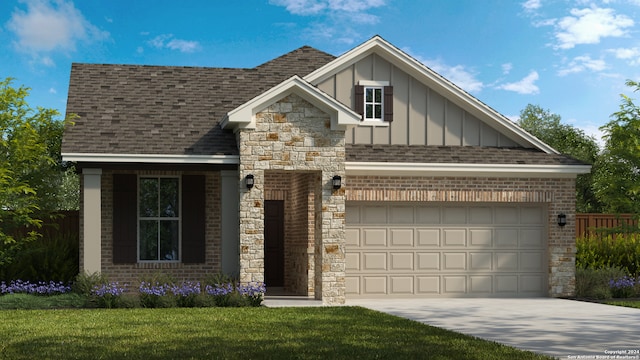 view of front of house with a front lawn and a garage