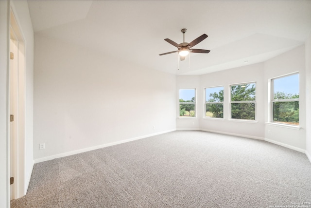 spare room featuring ceiling fan, carpet, and a healthy amount of sunlight