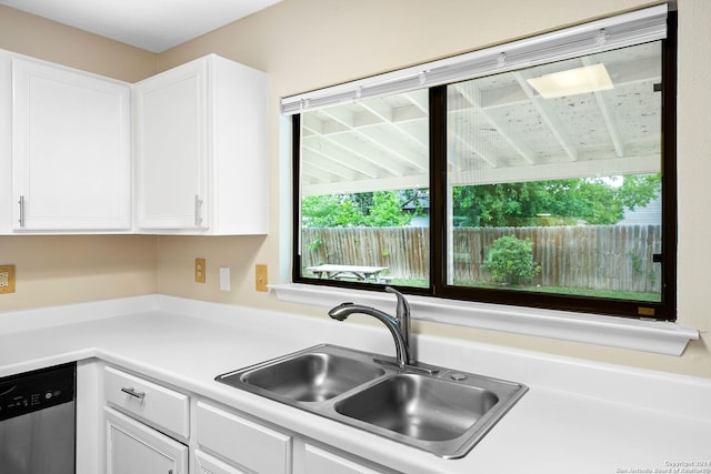 kitchen featuring sink, white cabinetry, and stainless steel dishwasher