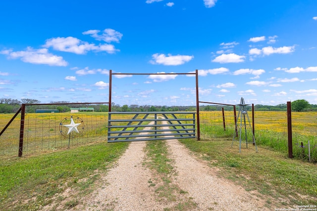 view of gate with a rural view