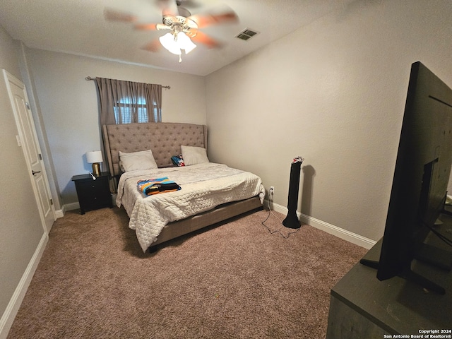 bedroom featuring carpet flooring and ceiling fan