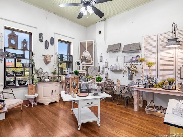 interior space with ceiling fan and hardwood / wood-style flooring