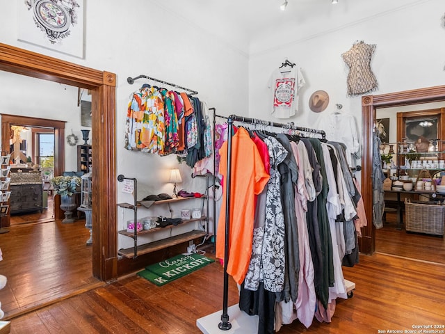 walk in closet featuring wood-type flooring