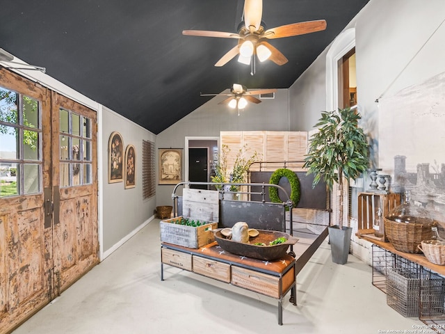 interior space featuring ceiling fan