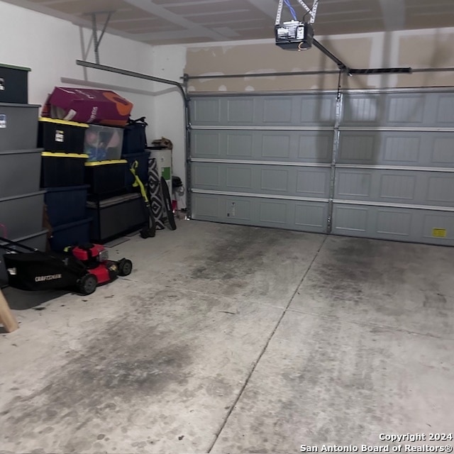 garage with a garage door opener