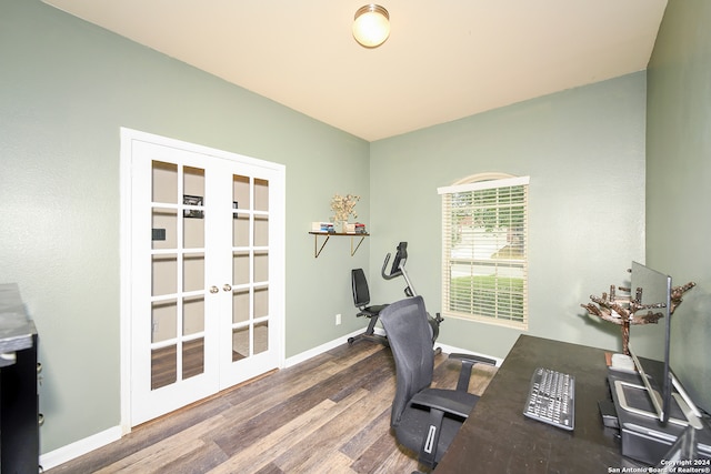 office featuring dark hardwood / wood-style flooring and french doors