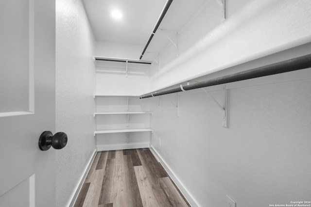 walk in closet with hardwood / wood-style flooring