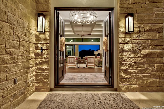 interior space with a notable chandelier