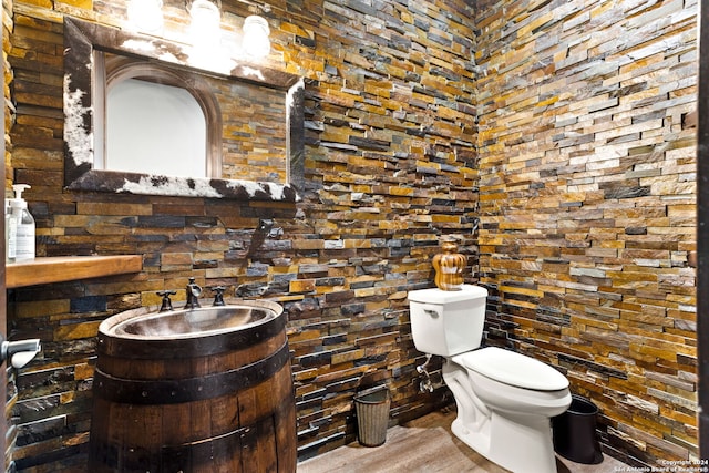 bathroom featuring wood-type flooring, toilet, and sink