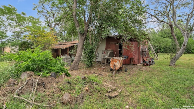 view of yard with a storage shed