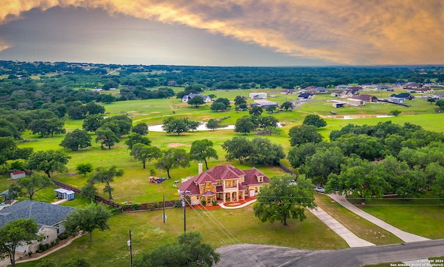 view of aerial view at dusk