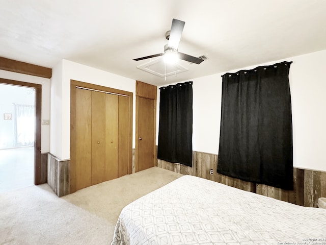 bedroom featuring ceiling fan and carpet floors