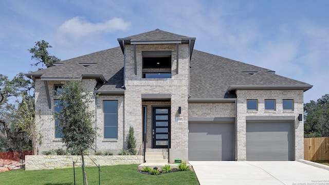 view of front of home featuring a front lawn and a garage