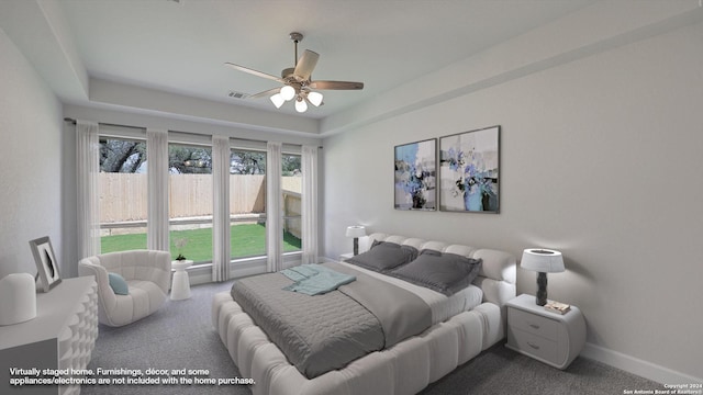 bedroom featuring carpet floors and ceiling fan