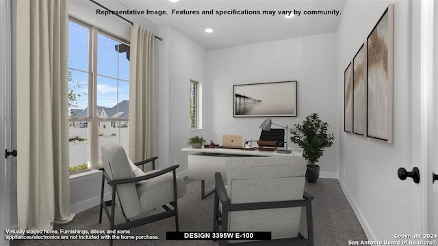 view of carpeted home office