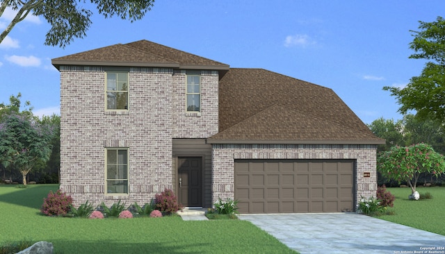 view of front facade with a garage and a front yard