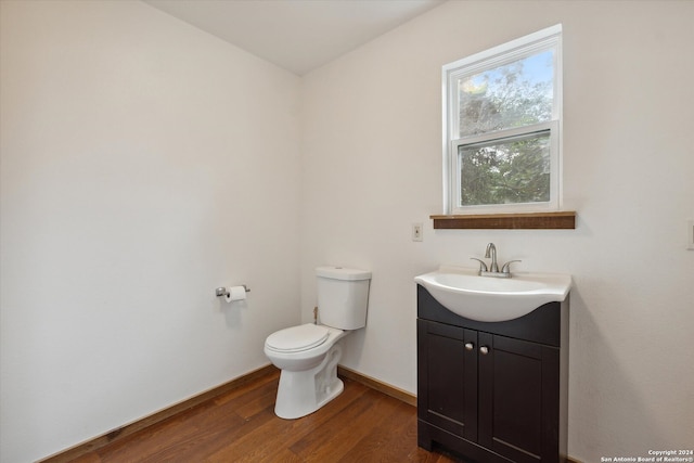 bathroom featuring vanity, hardwood / wood-style flooring, and toilet