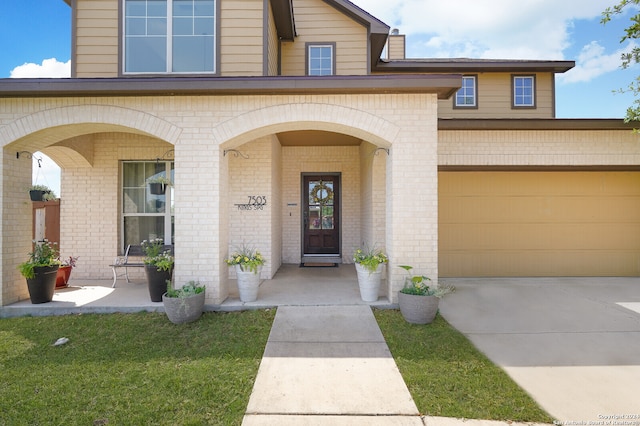 exterior space with a garage