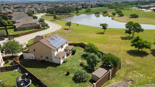 aerial view featuring a water view