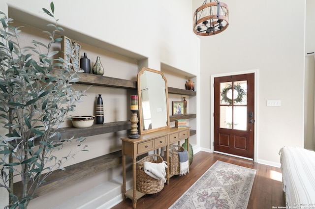 foyer entrance featuring hardwood / wood-style flooring and a high ceiling