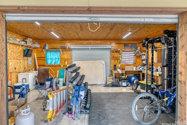 garage featuring a workshop area