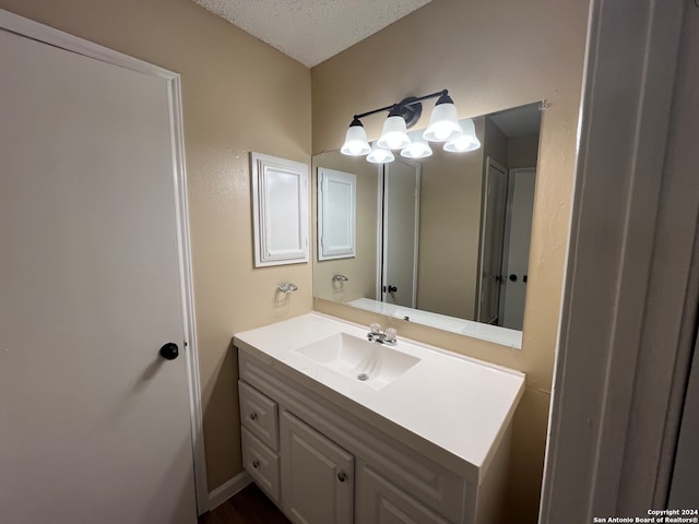 bathroom featuring vanity with extensive cabinet space and a textured ceiling