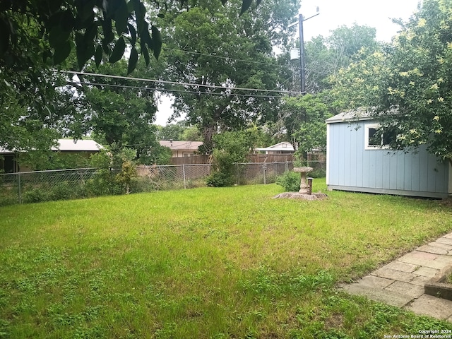 view of yard featuring a shed