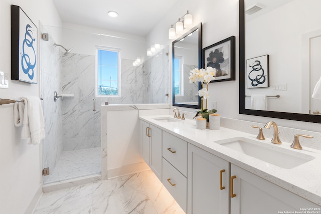 bathroom featuring vanity and walk in shower