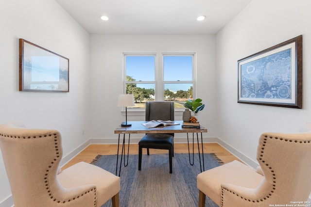 office with wood-type flooring