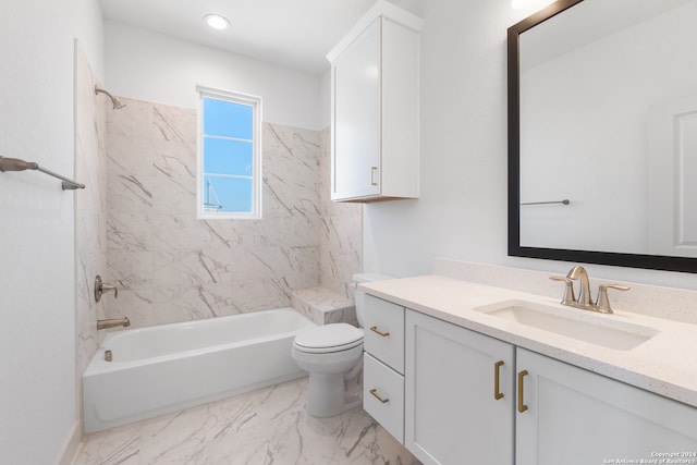 full bathroom with vanity, toilet, and tiled shower / bath combo