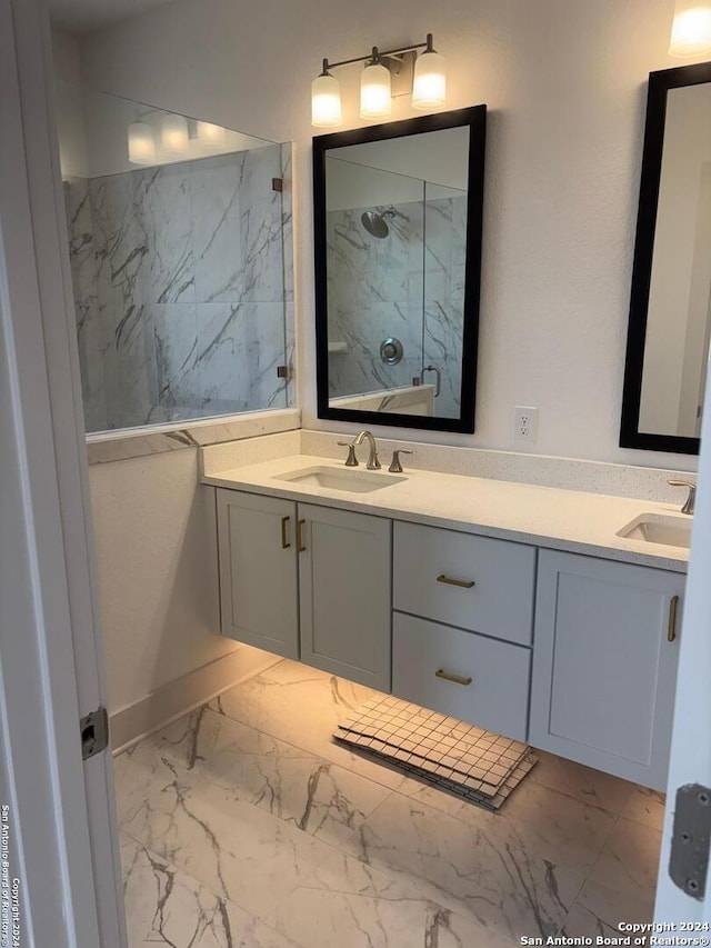 bathroom featuring vanity and a tile shower