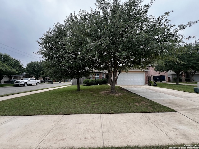 view of property hidden behind natural elements featuring a front lawn