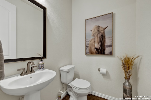 bathroom featuring hardwood / wood-style floors, sink, and toilet