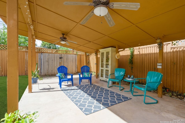 view of patio / terrace with ceiling fan and french doors