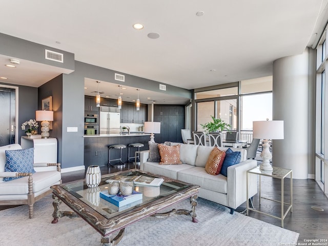 living room featuring sink and hardwood / wood-style flooring