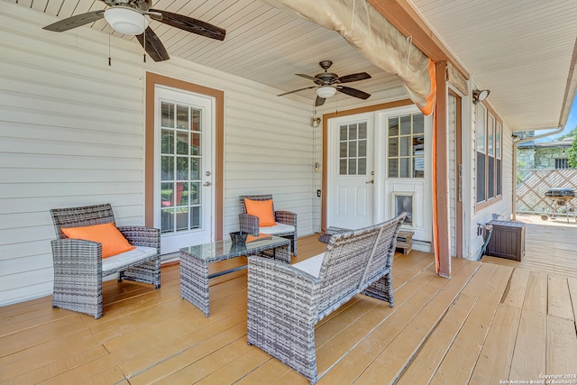 wooden terrace with ceiling fan