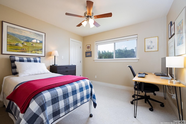 bedroom featuring carpet flooring and ceiling fan