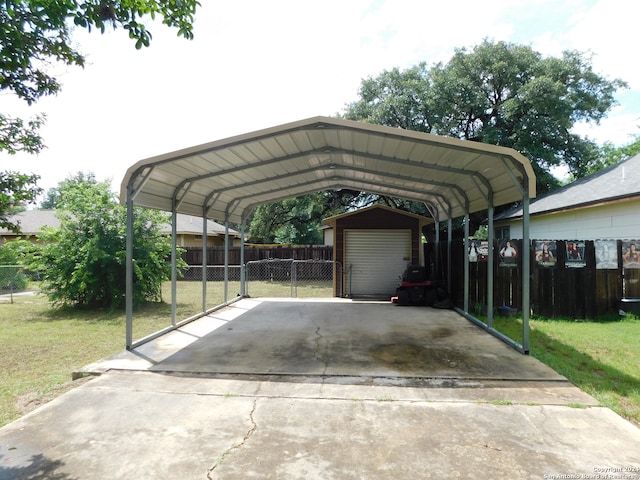 view of car parking with a carport and a yard