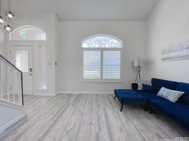 entrance foyer with light hardwood / wood-style floors and plenty of natural light