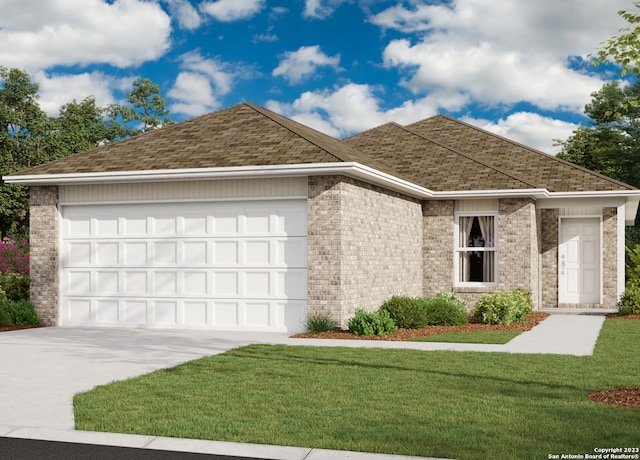 view of front of house with a front yard and a garage