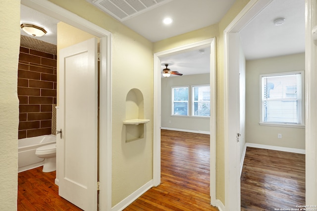 corridor featuring a healthy amount of sunlight and dark wood-type flooring