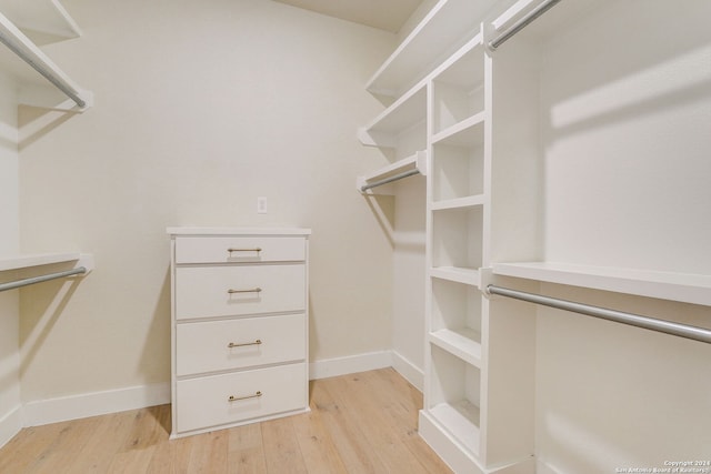 walk in closet featuring light hardwood / wood-style flooring