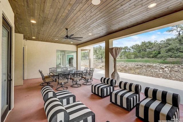 view of patio featuring ceiling fan and an outdoor hangout area