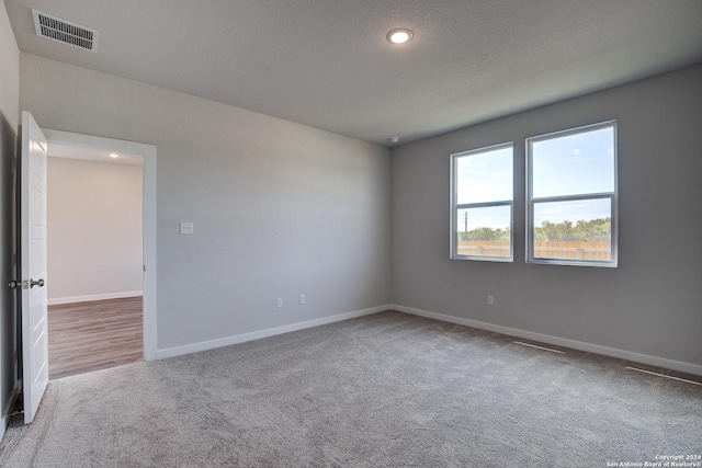 empty room featuring a textured ceiling and carpet flooring