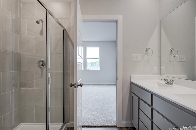 bathroom with vanity and walk in shower