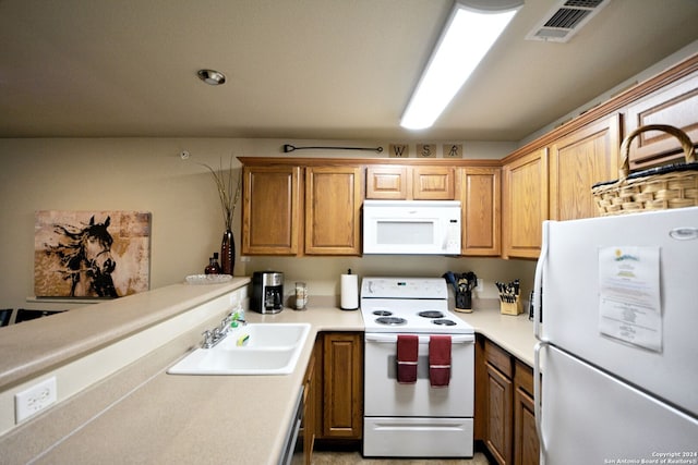 kitchen featuring sink and white appliances