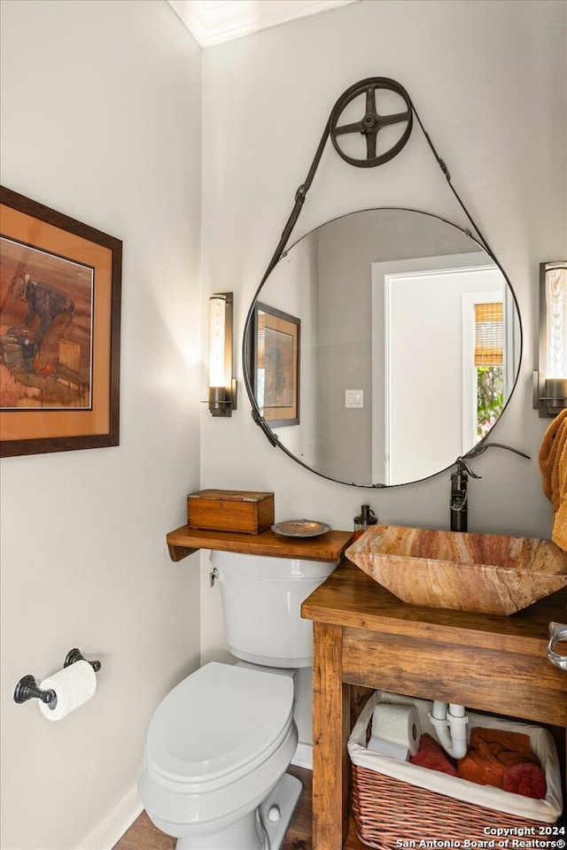 bathroom featuring crown molding, sink, and toilet