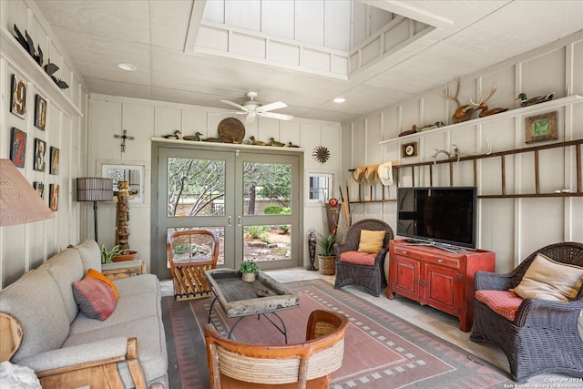 living room with ceiling fan